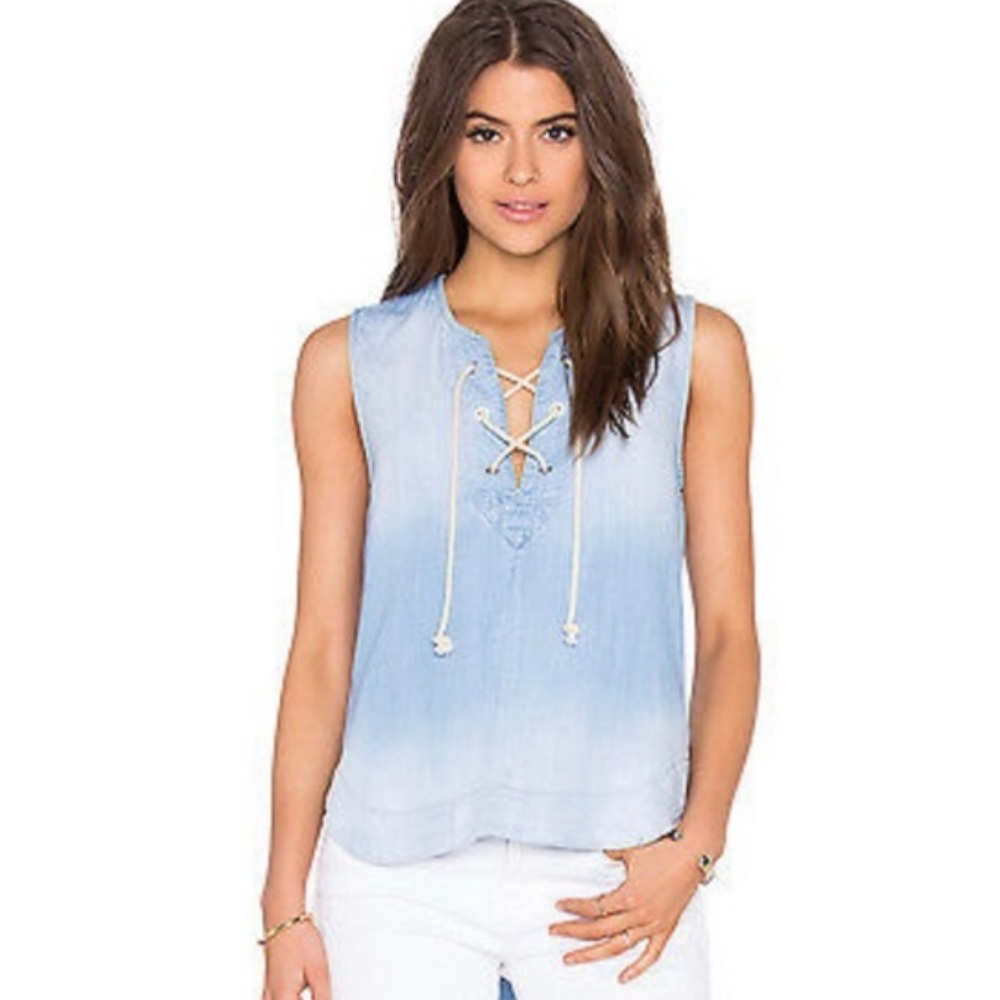 CLOTH & STONE Chambray Ombré Tie Up High Low Top